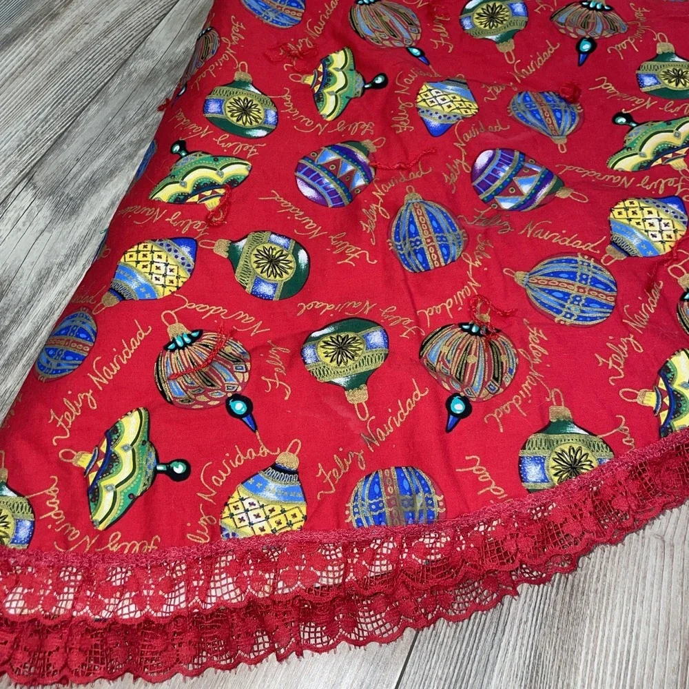 Christmas Tree Skirt Handmade‎ Lace Trim Festive 